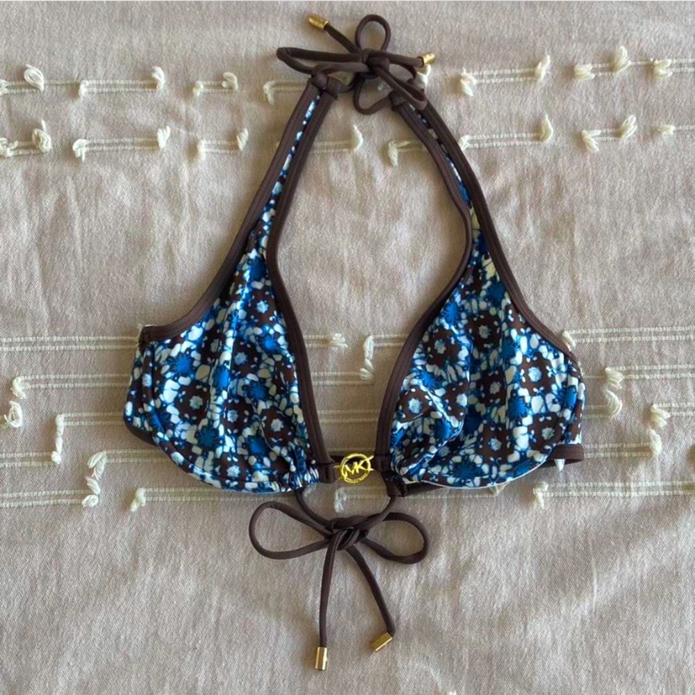 Michael Kors - Brown and blue patterned bikini top - Size Small